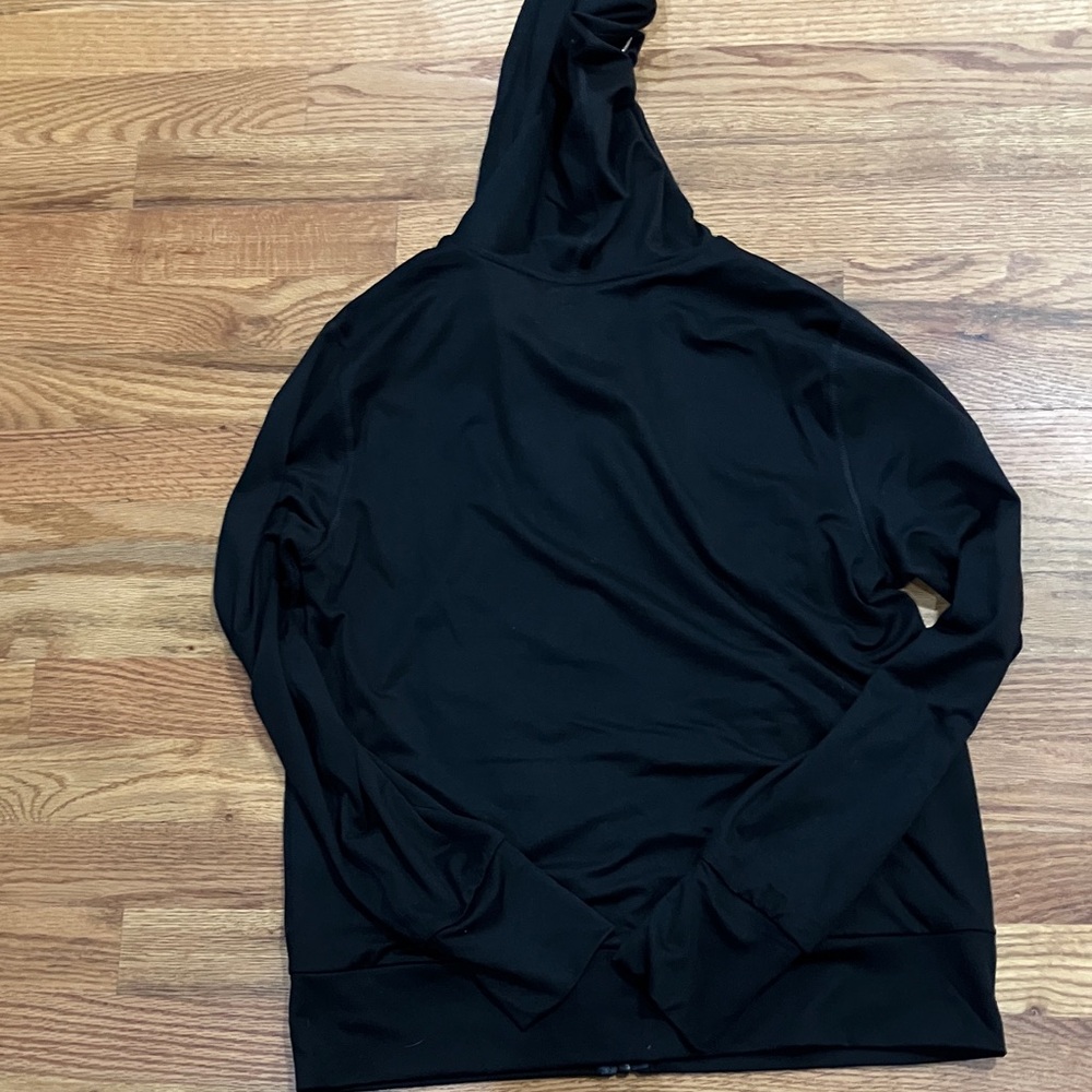 Quince Black Hooded Full-Zip Soft Knit Jacket Poly/Span Sz S EUC - Picture 3 of 5